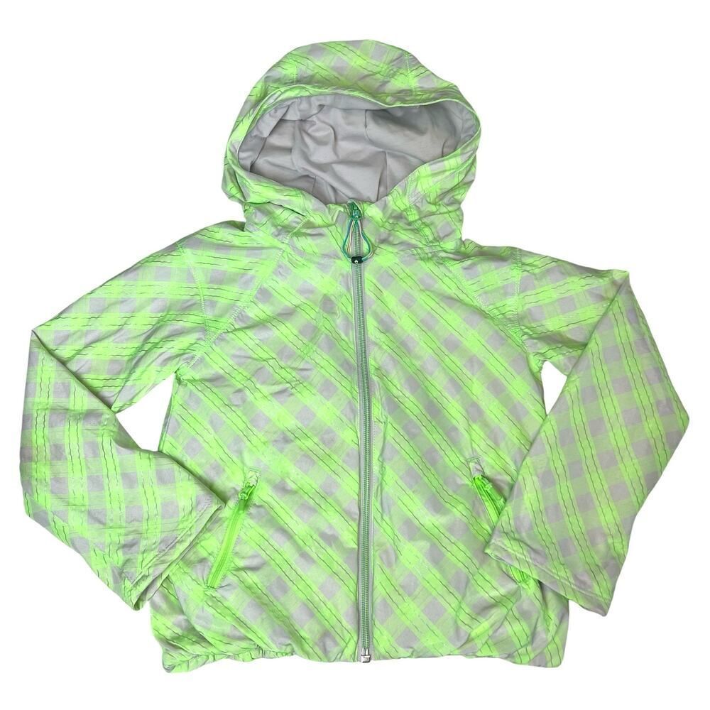 Ivivva by Lululemon Fly Girls Hooded lightweight Jacket Neon Green Gray Sz 4
